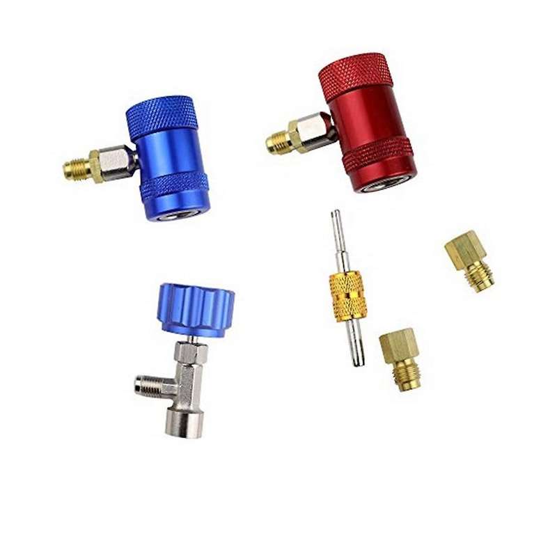 A/c R1234yf Adapter, Quick Manual Coupler with Can Tap, Tank Adapters and Valve Core Remover Kit for