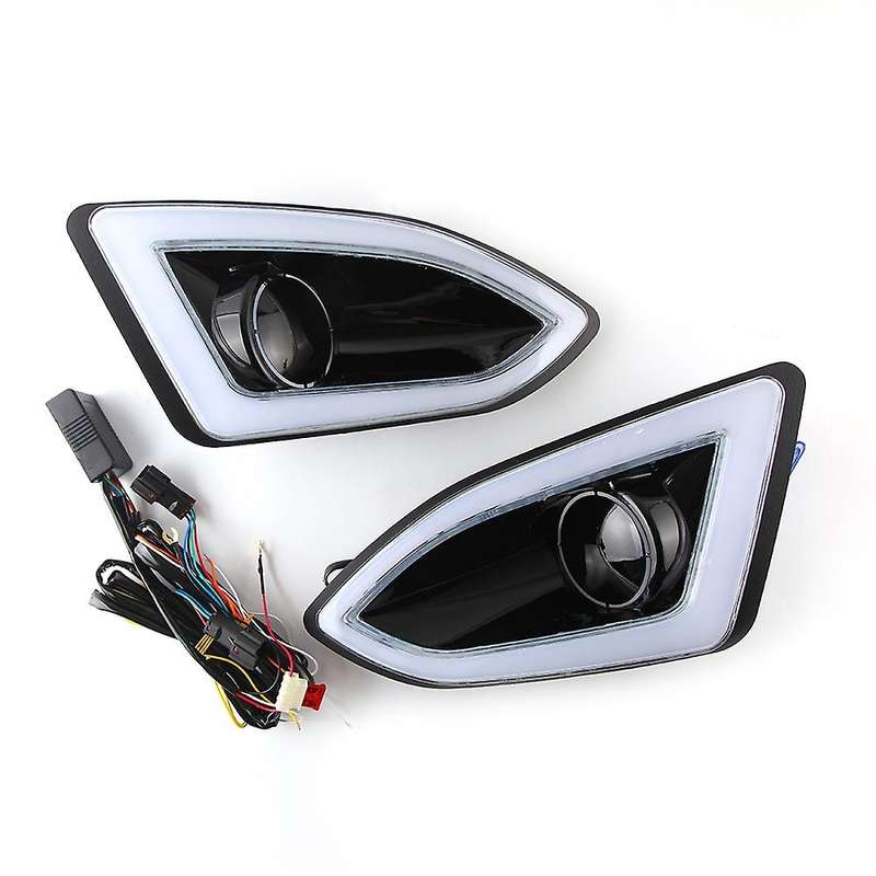 ABS 12V LED White+Amber+Blue Flashing Daytime Running Light Waterproof DRL Fog Lamp Decoration for E