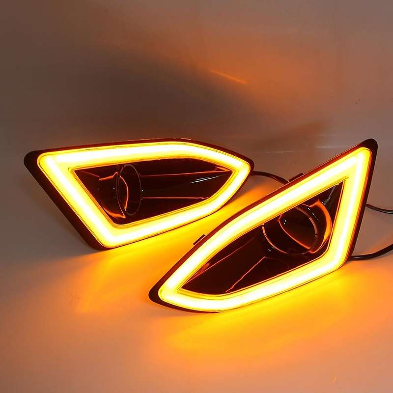 ABS 12V LED White+Amber+Blue Flashing Daytime Running Light Waterproof DRL Fog Lamp Decoration for E