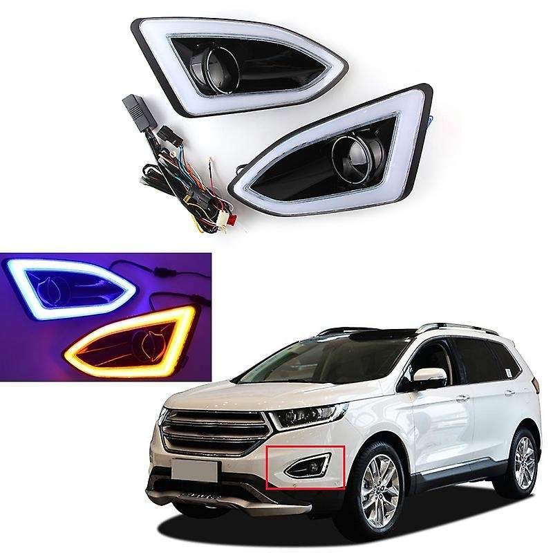 ABS 12V LED White+Amber+Blue Flashing Daytime Running Light Waterproof DRL Fog Lamp Decoration for E
