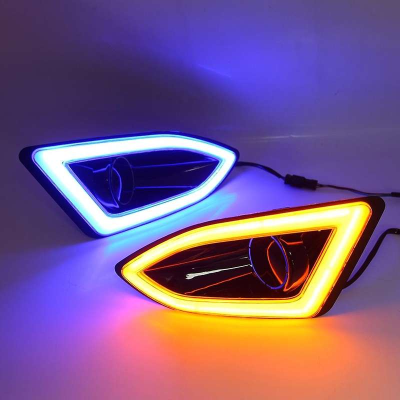 ABS 12V LED White+Amber+Blue Flashing Daytime Running Light Waterproof DRL Fog Lamp Decoration for E