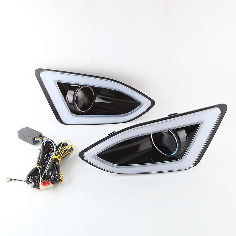 ABS 12V LED White+Amber+Blue Flashing Daytime Running Light Waterproof DRL Fog Lamp Decoration for E