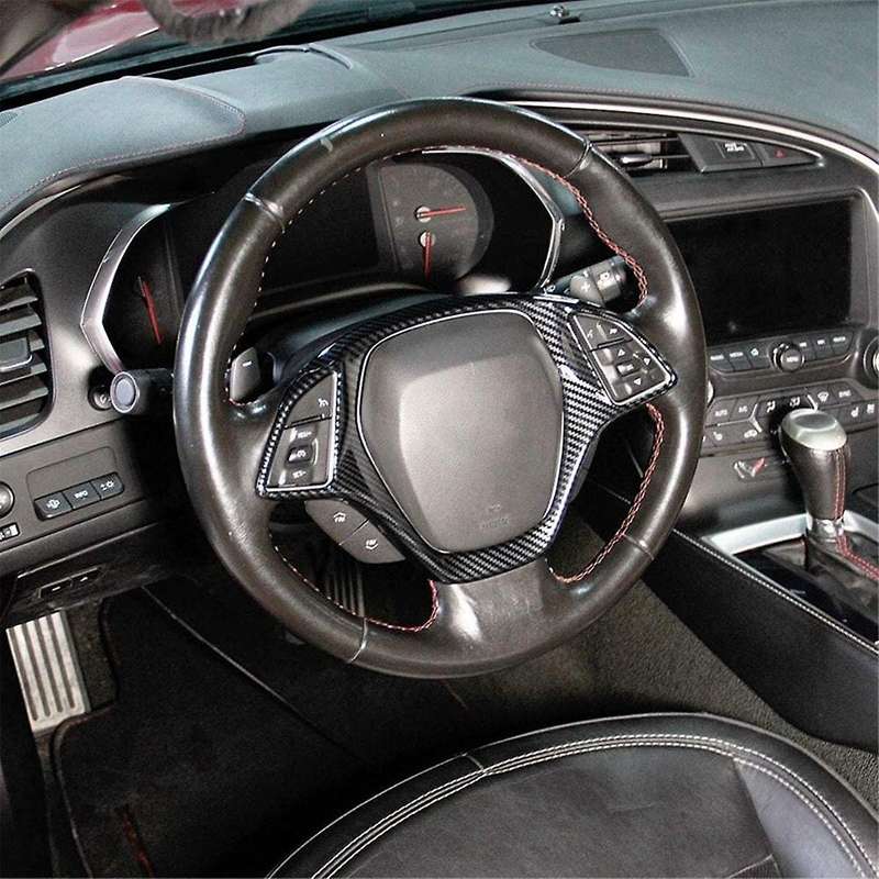 ABS Carbon Fiber Car Steering Wheel Panel Decoration Cover Trim Moulding Sticker for C7 2014-2019