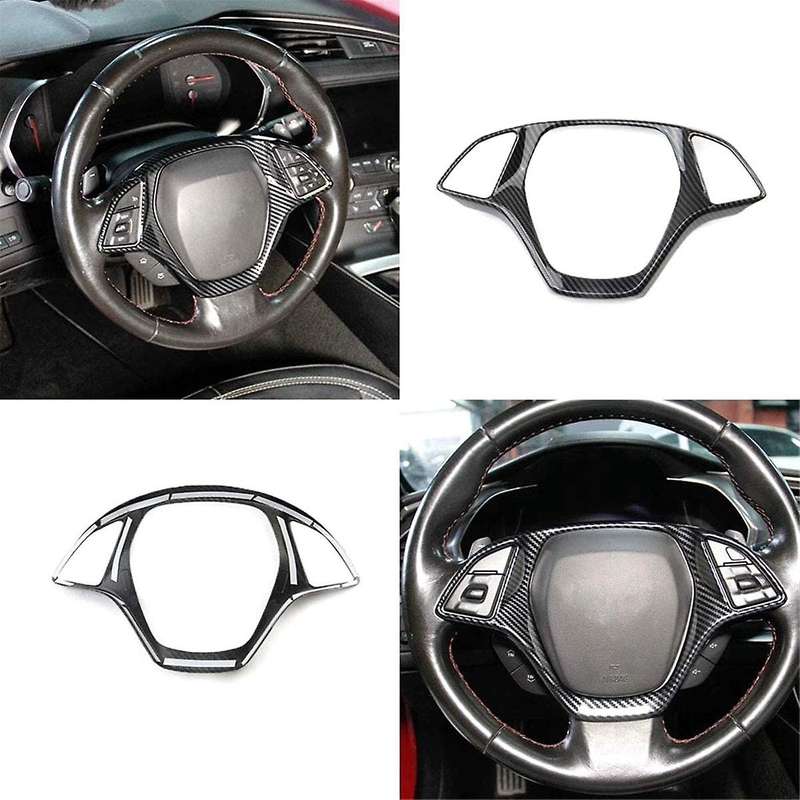 ABS Carbon Fiber Car Steering Wheel Panel Decoration Cover Trim Moulding Sticker for C7 2014-2019