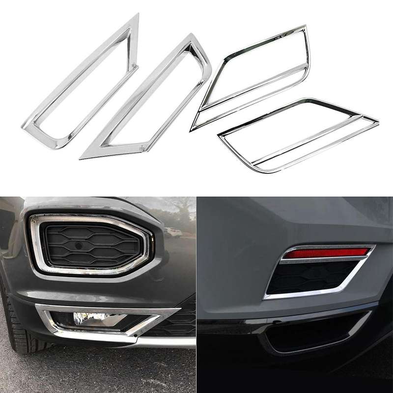 ABS Chrome Front & Rear Fog Light Lamp Cover Trim Fog Light Molding Garnish Bezel Protector for 2017