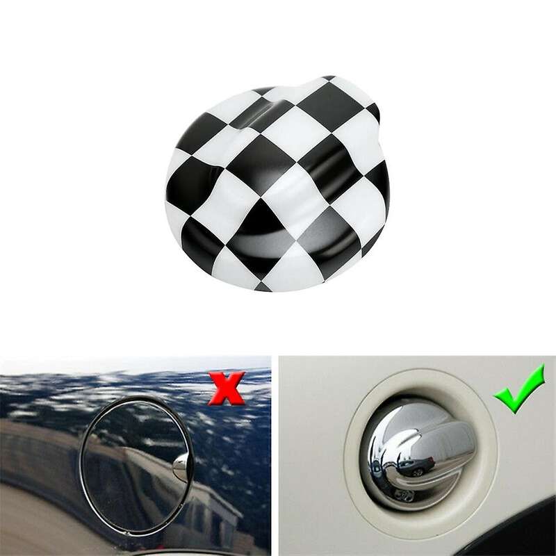 ABS Fuel Tank Filler Protection Cover Gas Cap Cover Trim Decor for R55 R56 2.0T Black/White Checkere