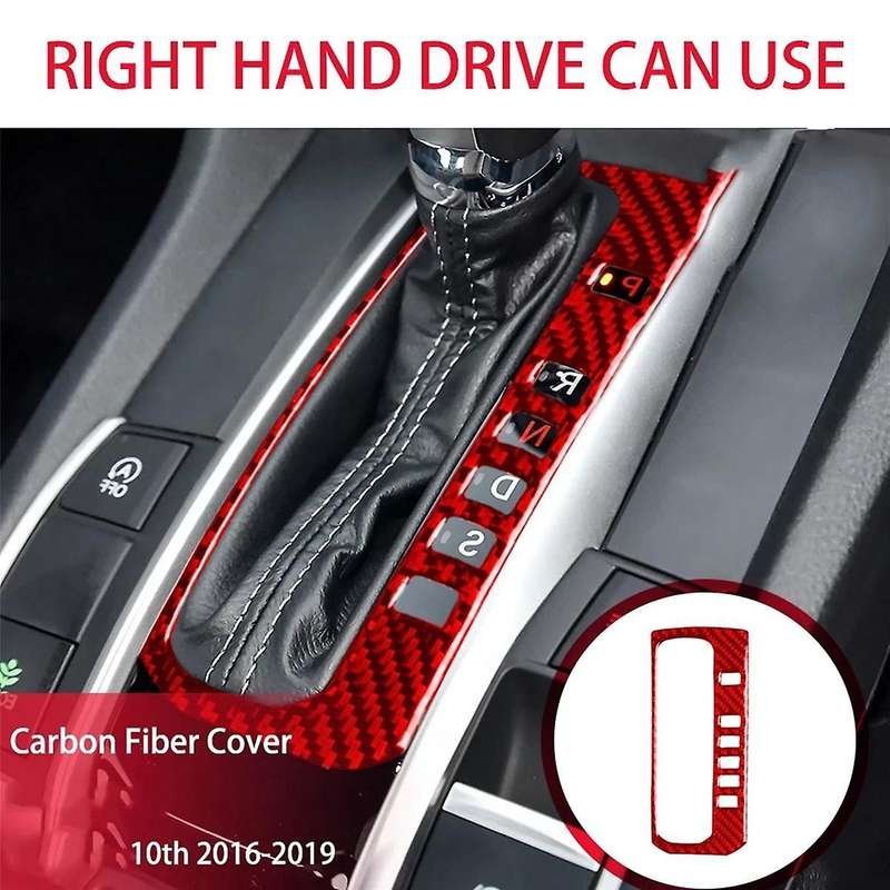 ABS Red Carbon Fiber Gear Shift Panel Cover Trim Decor Sticker for 10Th Gen 2016 2017 2018 2019(RHD)