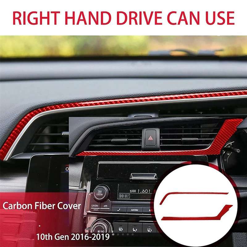 ABS Red Carbon Fiber Middle Outlet Cover Trim Decor Sticker for 10Th Gen 2016 2017 2018 2019(RHD)