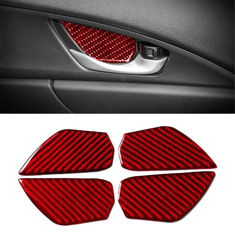 Abs Red Carbon Fiber Interior Door Handle Bowl Cover Trim Decor Sticker for 10th Gen 2016 2017 2018