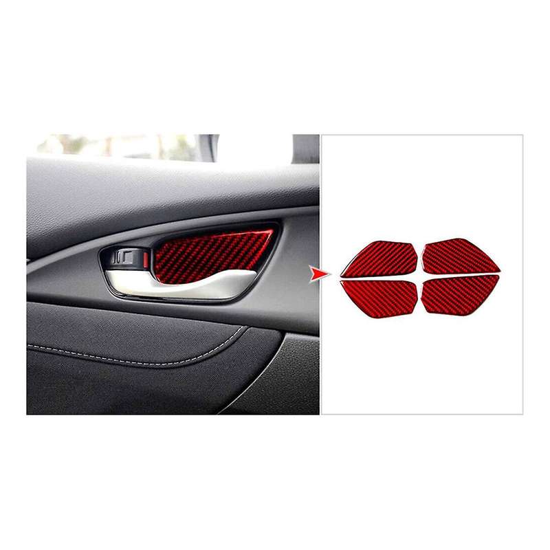 Abs Red Carbon Fiber Interior Door Handle Bowl Cover Trim Decor Sticker for 10th Gen 2016 2017 2018