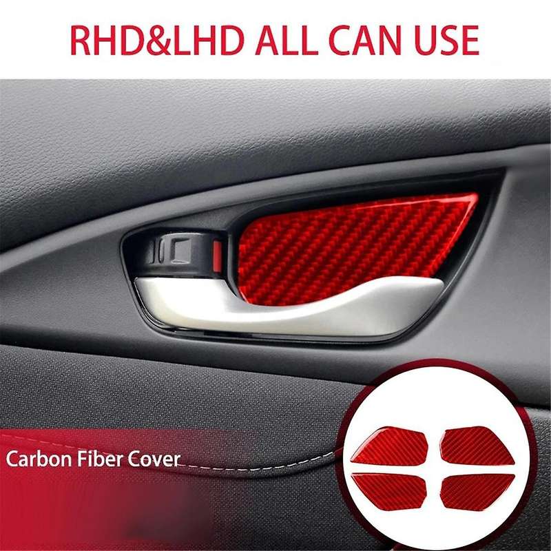 Abs Red Carbon Fiber Interior Door Handle Bowl Cover Trim Decor Sticker for 10th Gen 2016 2017 2018