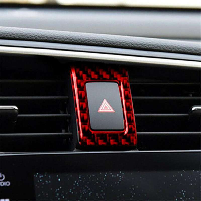 ABS Red Carbon Fiber Warning Light Button Cover Trim Decor Sticker for 10Th Gen 2016 2017 2018 2019(