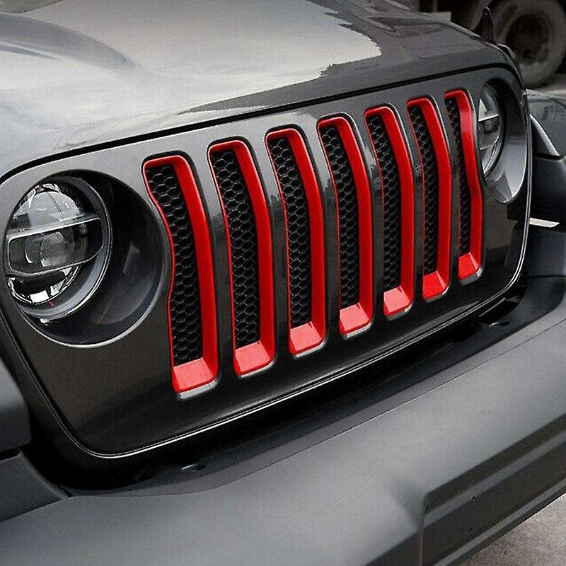 ABS Red Front Mesh Grille+Headlight Trim Cover for Wrangler JL 2018 2019 Accessories