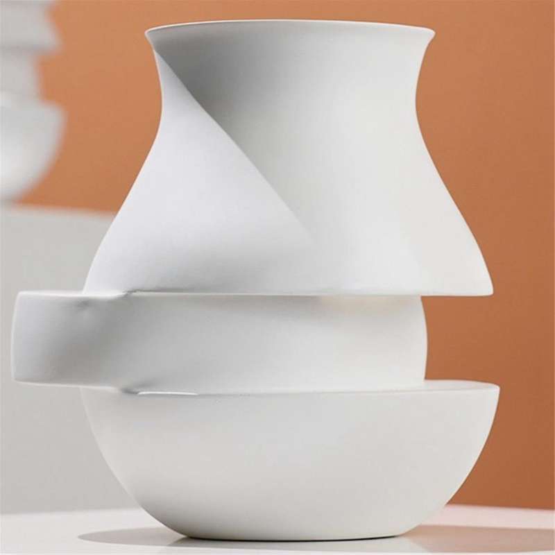 Abstract Geometry White Laminated Vases Resin Vases Home Art Decoration Flower Arrangement Accessori
