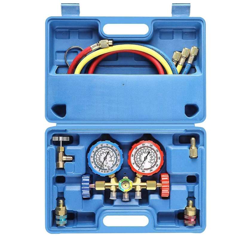 AC Gauges, 3 Way AC Diagnostic Manifold Gauge Set for R134A R12 R22 R502 Refrigerants, with 3FT Hose