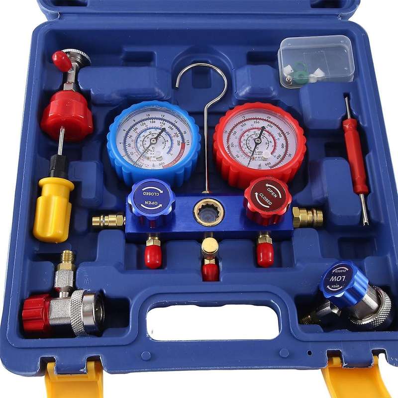 AC Manifold Gauge Set-AC Diagnostic Manifold Gauge Set with 5FT Hoses Adapter, 1/4Inch Hose Connecto