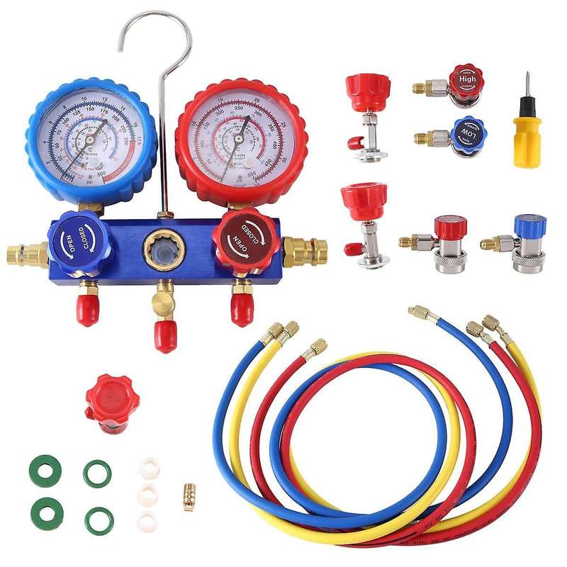 AC Manifold Gauge Set-AC Diagnostic Manifold Gauge Set with 5FT Hoses Adapter, 1/4Inch Hose Connecto