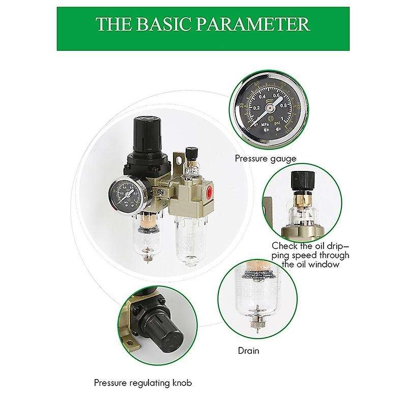 AC3010-02 G1/4 Oil and Water Separator Filters Air Compressor Regulating Valve Two Air Filters