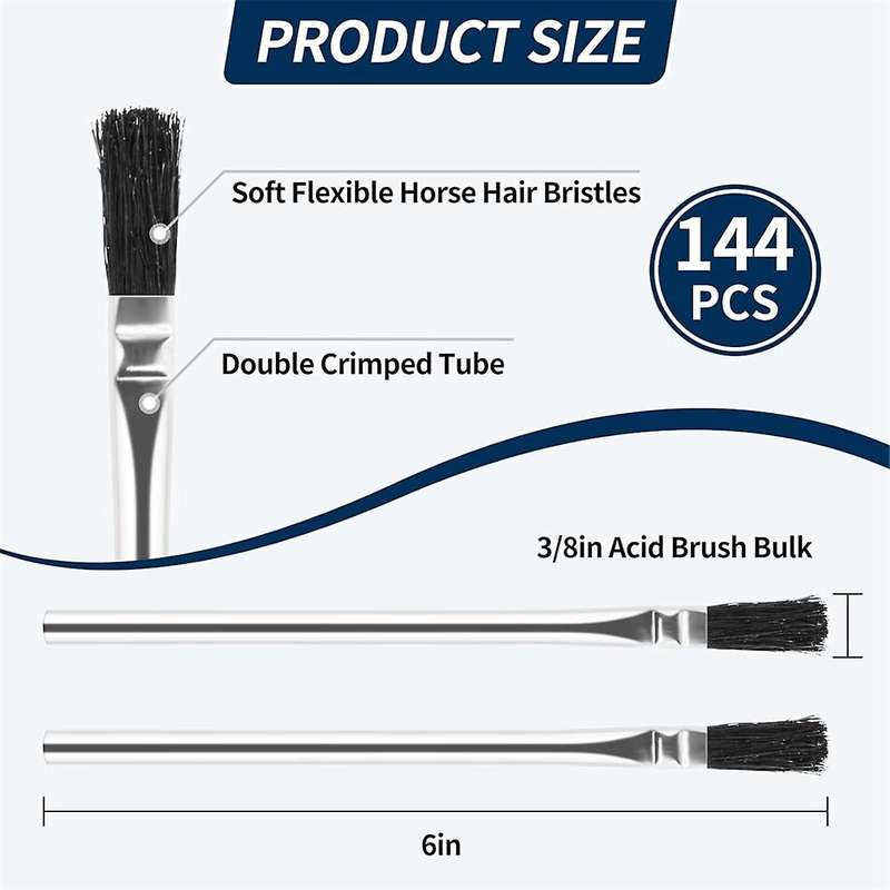 Acid Brush, 144 Count 3/8 Inch Acid Flux Brushes with Tin-Plated Handle and Natural Bristle, for Sol