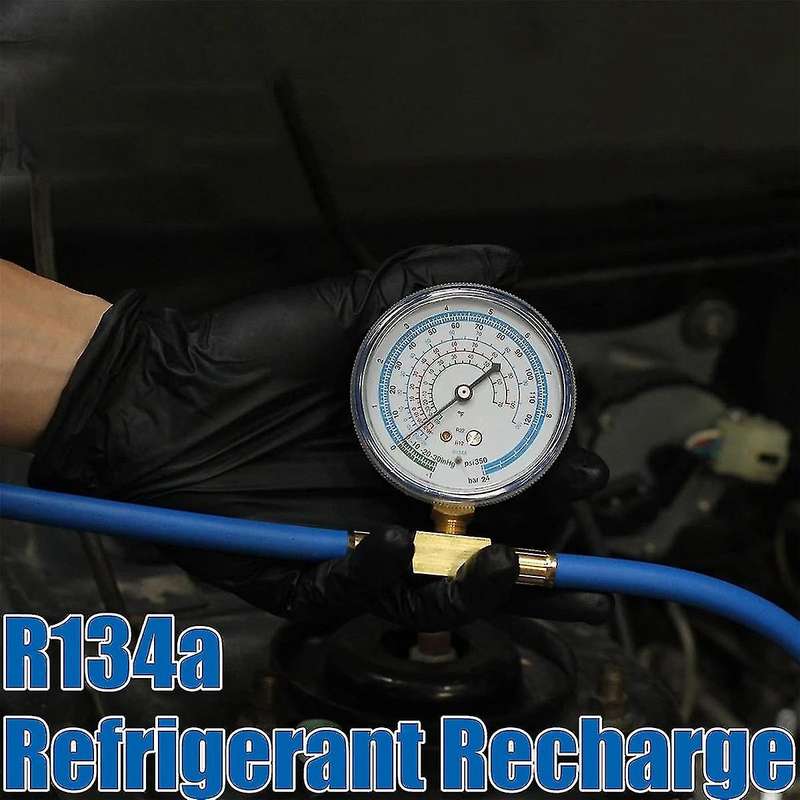 Acr134a Refrigerator Freon Recharge Kit Ac Charge Hose with Gauge, Piercing Can Tap and Self-sealing