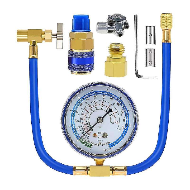 Acr134a Refrigerator Freon Recharge Kit Ac Charge Hose with Gauge, Piercing Can Tap and Self-sealing