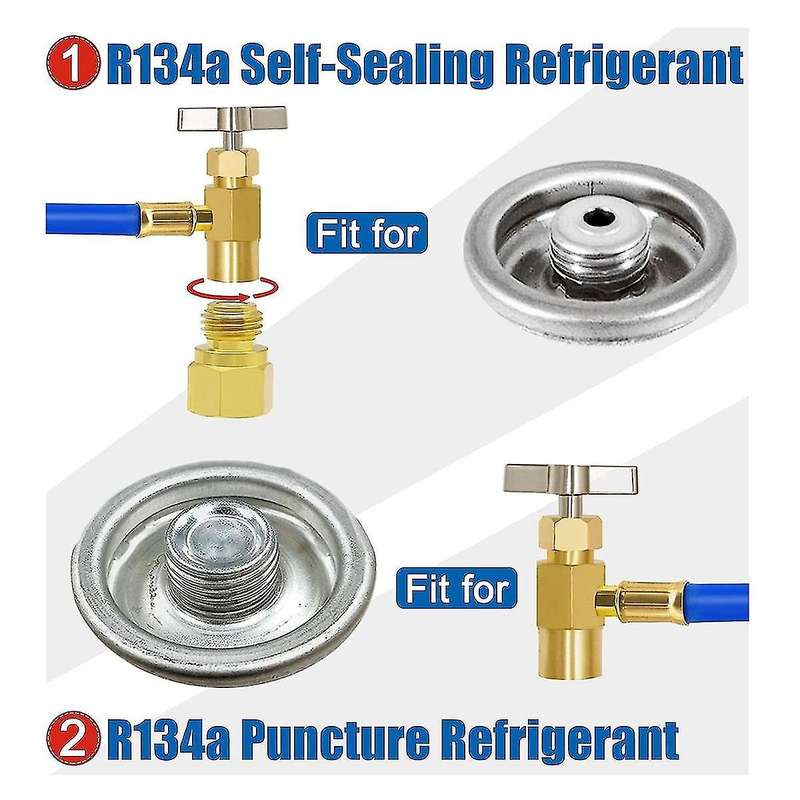 Acr134a Refrigerator Freon Recharge Kit Ac Charge Hose with Gauge, Piercing Can Tap and Self-sealing