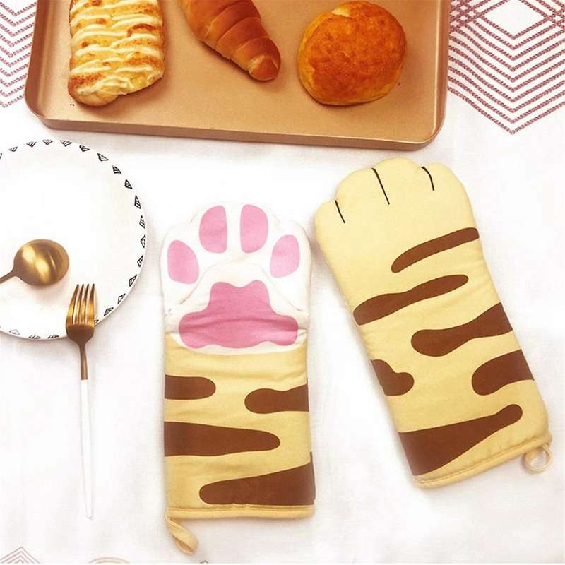 A-Cotton Cute Cat Oven Gloves Cat Claw Baking Heat Insulation Microwave Anti-Scald Gloves