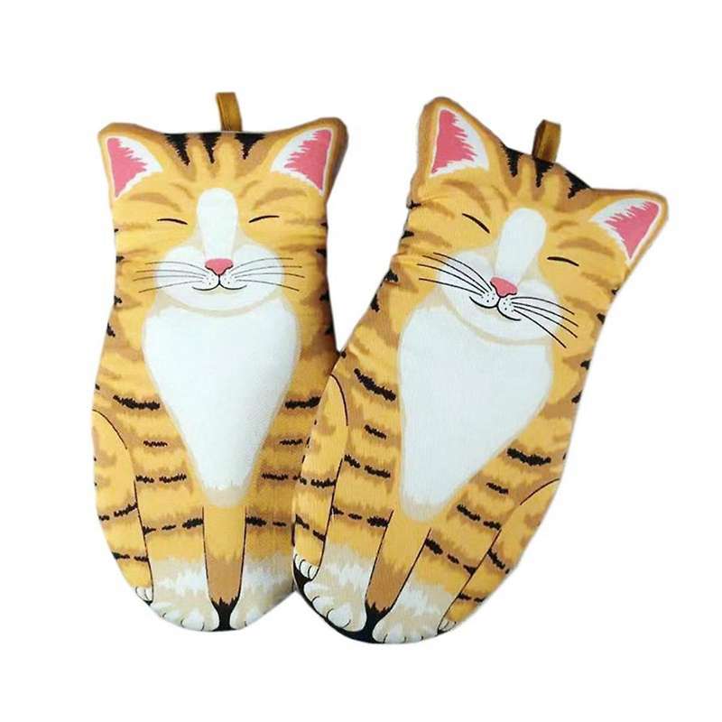 A-Cotton Cute Cat Oven Gloves Cat Claw Baking Heat Insulation Microwave Anti-Scald Gloves