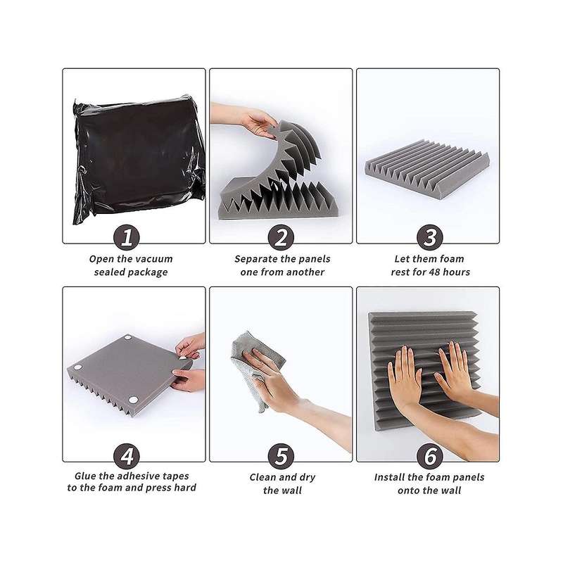 Acoustic Foam Panels 12 Pcs, Soundproof Wall Panels 30x30x5cm, High Density Sound Absorbing Panel F