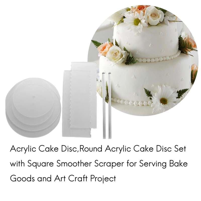 Acrylic Cake Disc,round Acrylic Cake Disc Set with Square Smoother Scraper for Serving Bake and Art