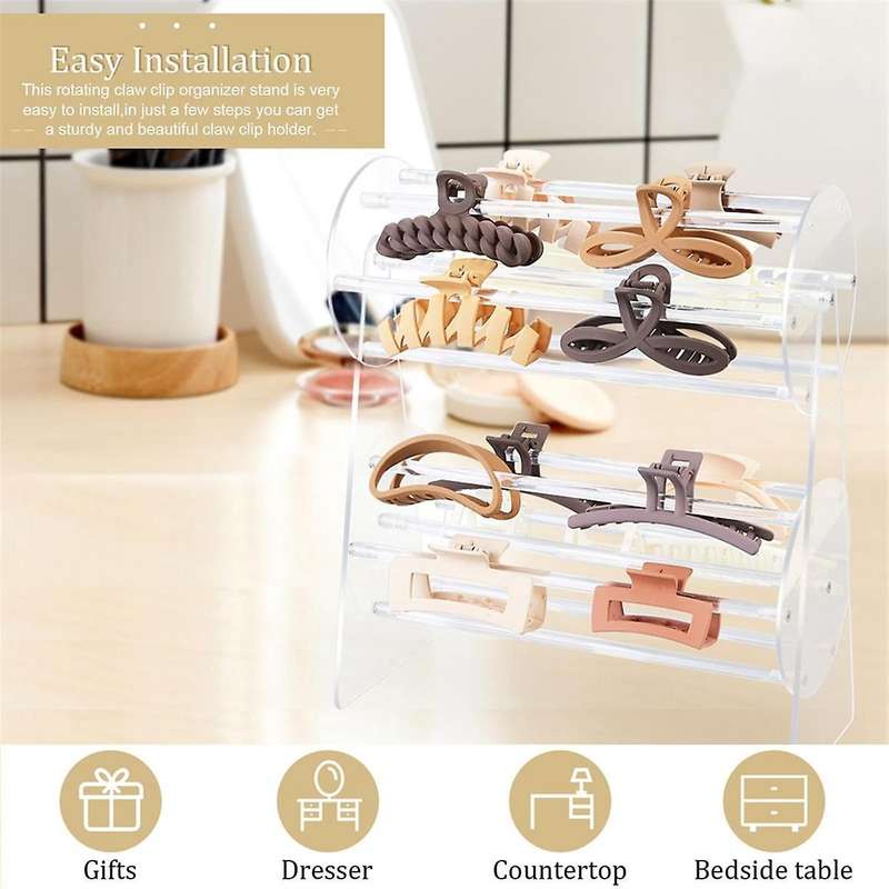 Acrylic Claw Clip Organizer Holder,360-degree Rotating Claw Clip Holder and Storage,hair Clip Organ