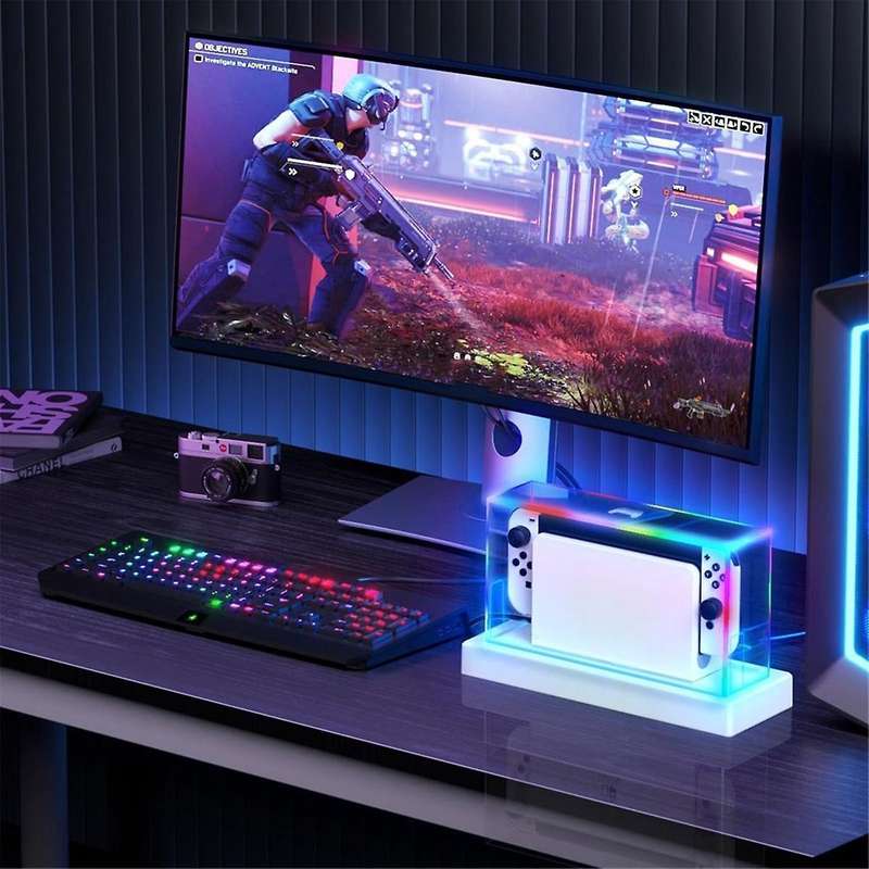 Acrylic Clear Dust Cover and 16 Led Color Light Base Compatible with for /OLED Display Case Dock Cov
