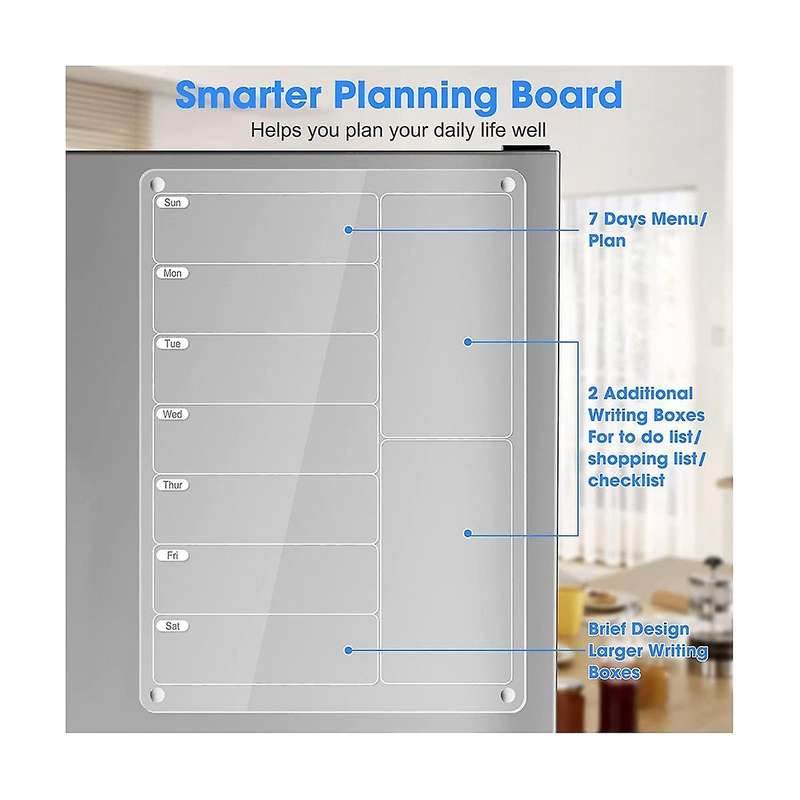 Acrylic Meal Planner Magnetic Menu Board for Fridge Clear Weekly Calendar Planner Noteboard Refriger