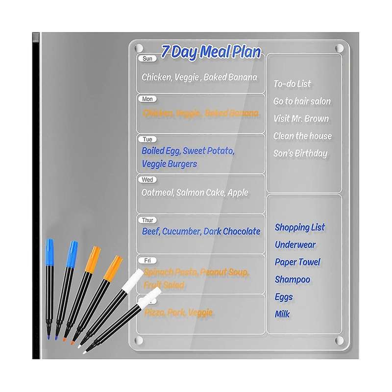 Acrylic Meal Planner Magnetic Menu Board for Fridge Clear Weekly Calendar Planner Noteboard Refriger