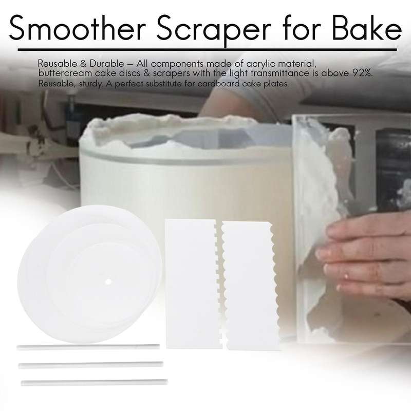 Acrylic Round Cake Disk Set - Cake Discs Circle Base Boards with Center Hole - 2 Comb Scrapers (4 Pa