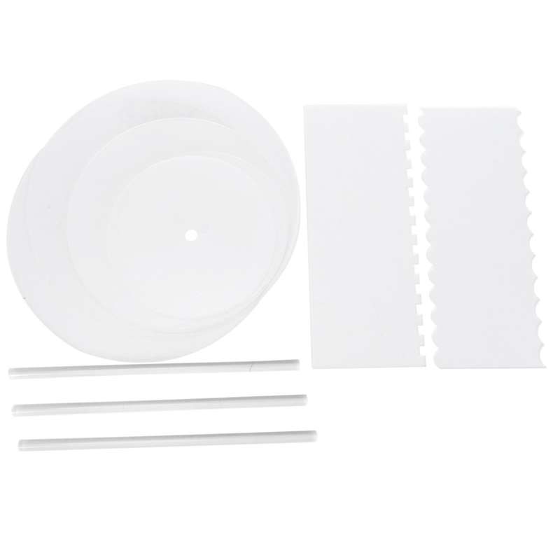 Acrylic Round Cake Disk Set - Cake Discs Circle Base Boards with Center Hole - 2 Comb Scrapers (4 Pa