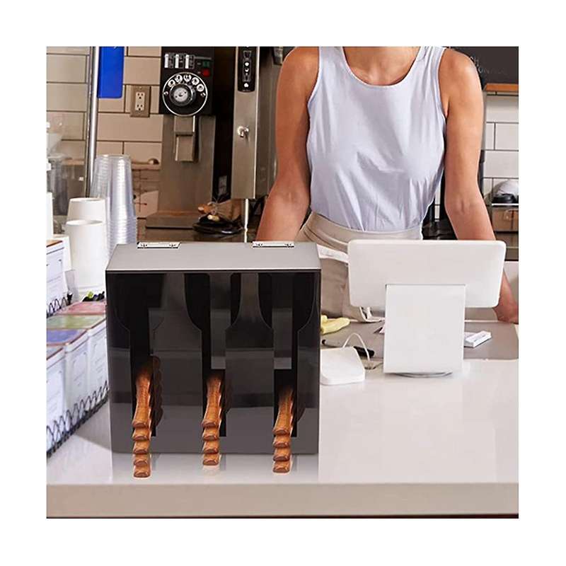 Acrylic Utensil Dispenser Cutlery Organizer with 3 Compartment Black Silverware Holder Plastic Flat