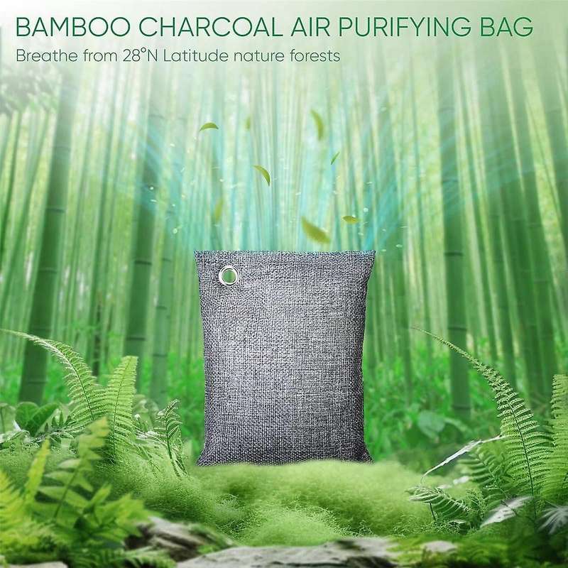 Activated Charcoal Odor Absorber,4x200g with Hooks Nature Odor Eliminator for Strong Odor,Bamboo Cha