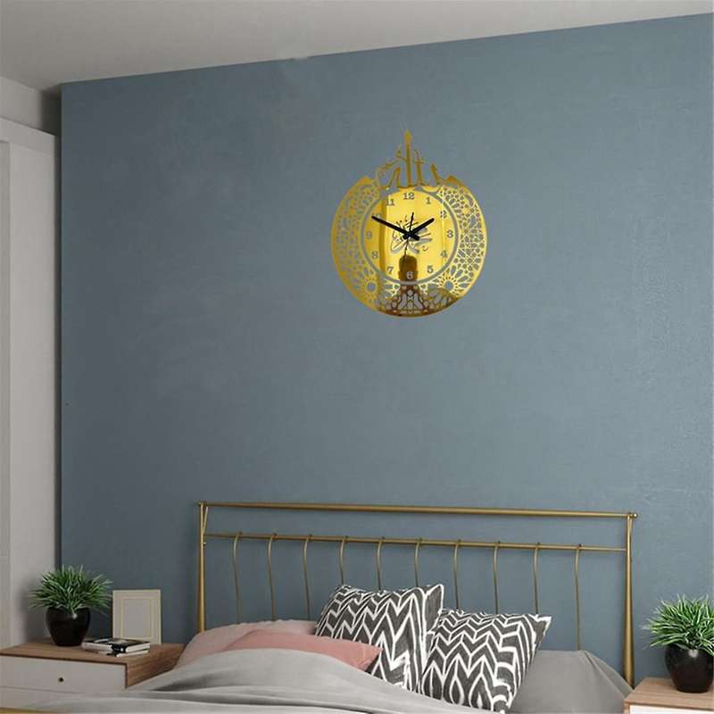 Acrylic Wall Clock Decor Mirror Pendulum Muslim Art Calligraphy Islamic Quartz Wall Decor Clock Bed