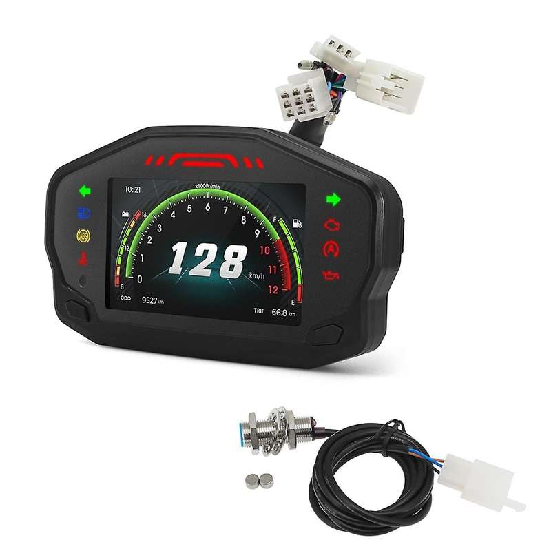 AD Universal Motorcycle Dashboard Tachometer LCD Digital 12000rpm Speedometer for 2-4 Cylinders Odom
