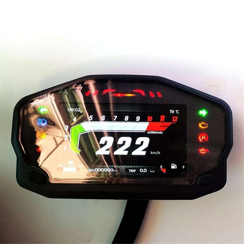 AD Universal Motorcycle Dashboard Tachometer LCD Digital 12000rpm Speedometer for 2-4 Cylinders Odom