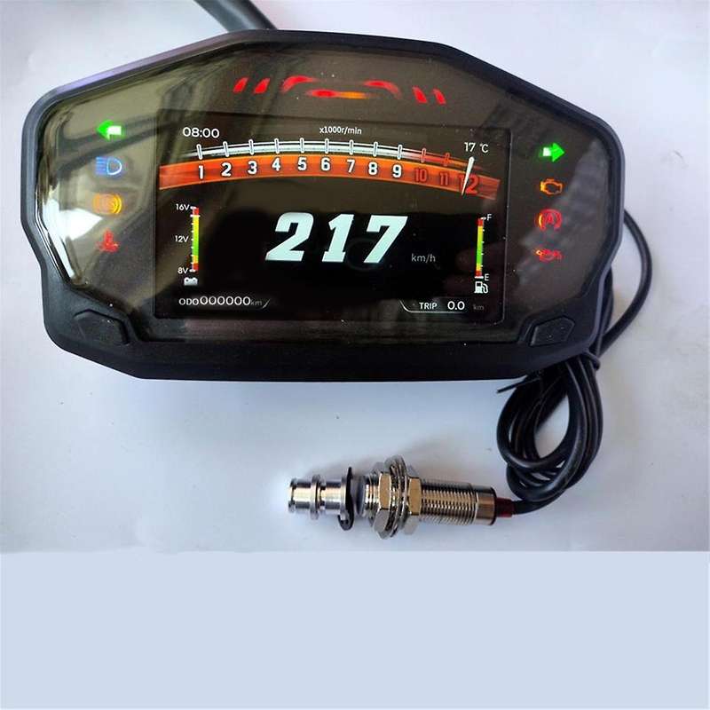 AD Universal Motorcycle Dashboard Tachometer LCD Digital 12000rpm Speedometer for 2-4 Cylinders Odom