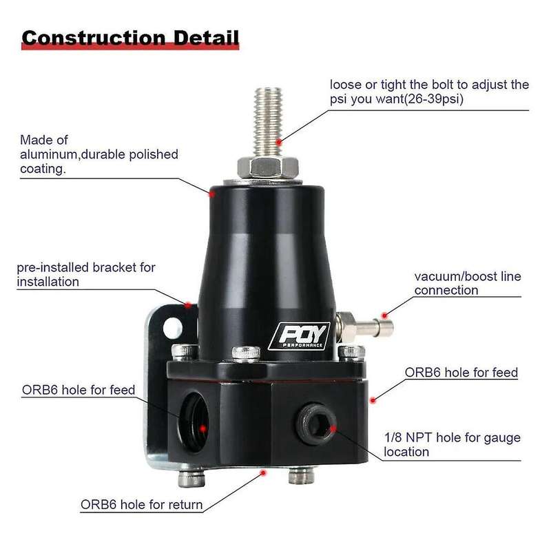 Adjustable 30-70 PSI EFI Fuel Pressure Regulator Kit W/ Oil Gauge AN6 Fittings
