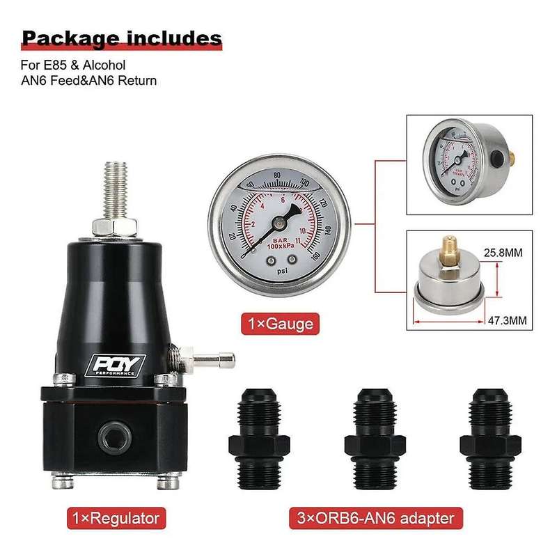 Adjustable 30-70 PSI EFI Fuel Pressure Regulator Kit W/ Oil Gauge AN6 Fittings
