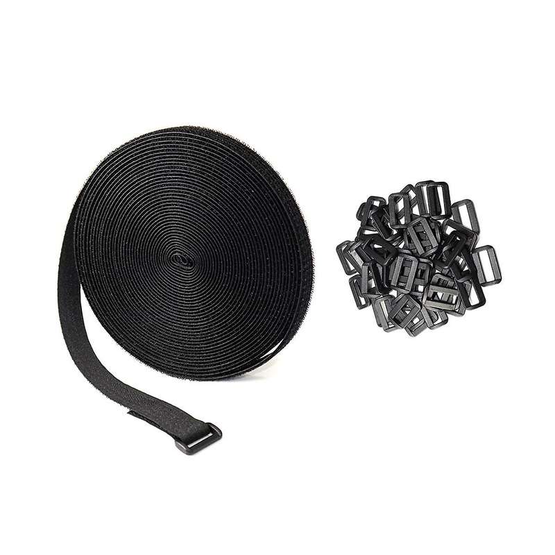 Adjustable Cable Strap with 50 Buckles Free Cut Length Black Reusable Fastening Cable Tie Securing