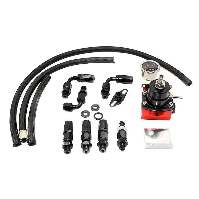 Adjustable Fuel Pressure Regulator Kit 100Psi Oil Press Gauge AN6 Fitting Black