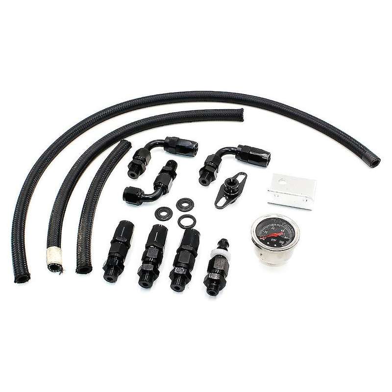 Adjustable Fuel Pressure Regulator Kit 100Psi Oil Press Gauge AN6 Fitting Black