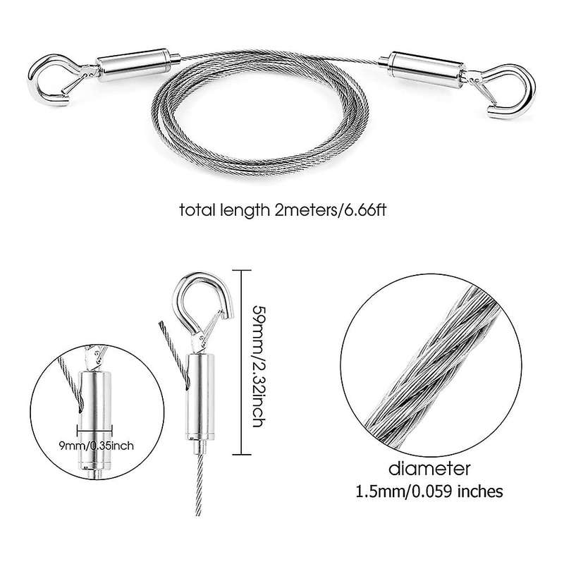 Adjustable Picture Hanging Wire Heavy Duty Supports - 2 Pack Hanging Hardware, 2m X1.5mm Stainless