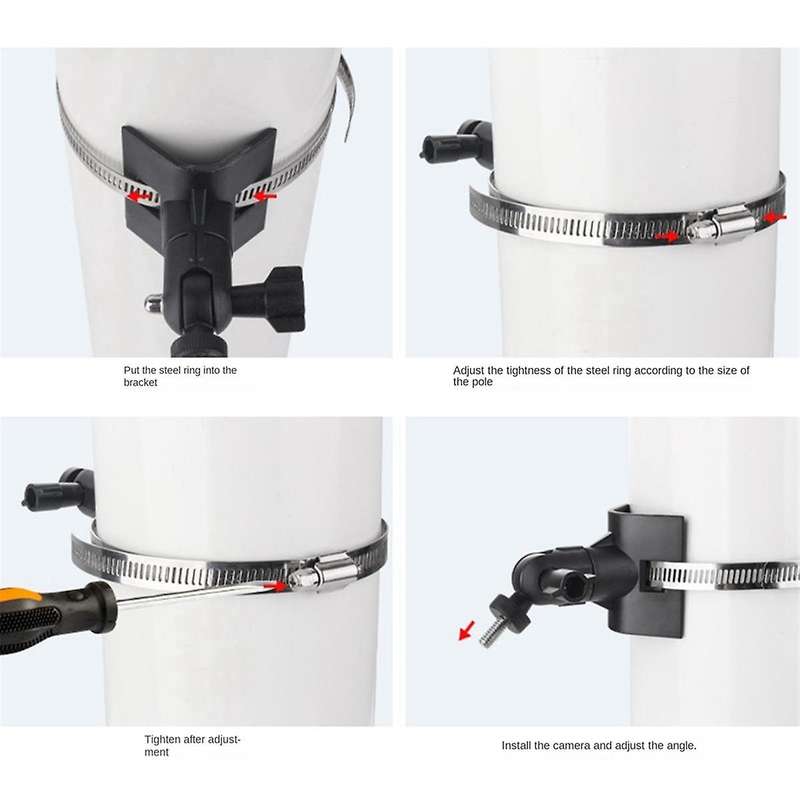 Adjustable Stainless Steel Hose Clamp Hoop Pipe Poles Mount Bracket Worm Gear for Security Camera Ac