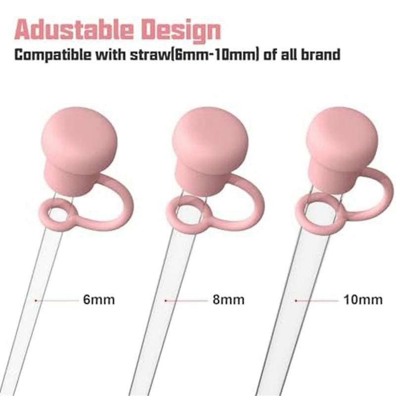 Adjustable Straw Cover Diameter 6mm-10mm ,Dishwasher Safe Clear Suction Straw Dust Plug Pink